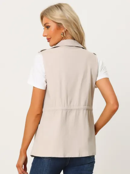 Allegra K- Gilet cargo sans manches avec fermeture éclair et cordon de serrage à la taille