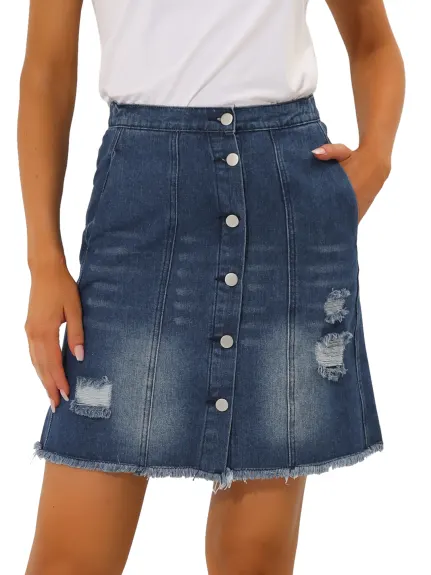 Allegra K- High Waist A-Line Casual Denim Skirt