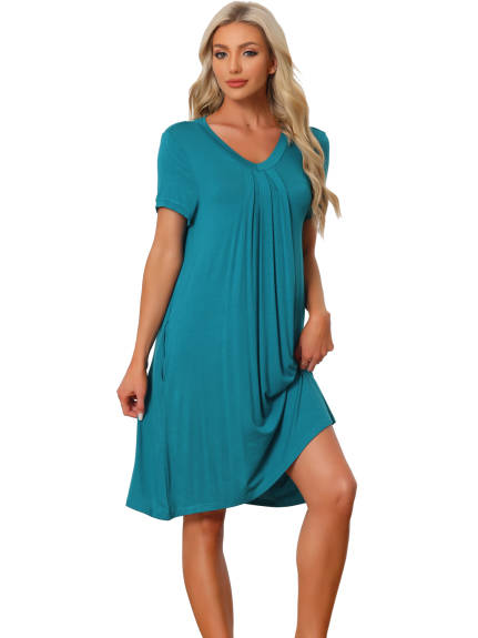 cheibear - Summer V-Neck with Pockets Lounge Nightgown