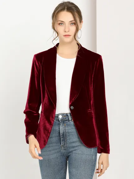 Allegra K- Blazer en velours à un bouton et col châle