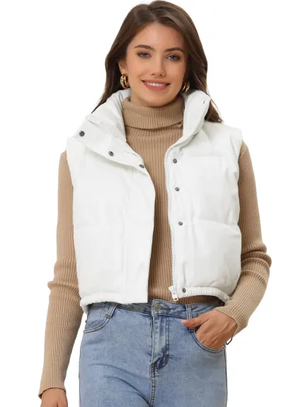 Allegra K- Puffer Cropped Quilted Padded Jacket