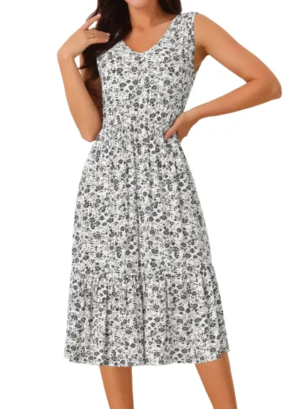 Allegra K - Sleeveless V Neck Floral Flowy Dress