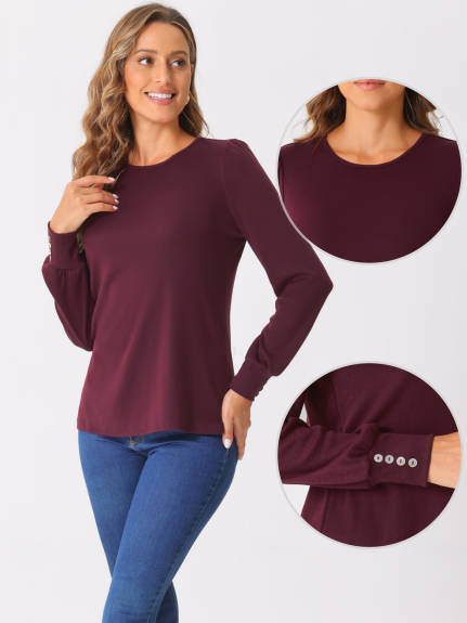 INSPIRE CHIC - Round Neck Long Sleeve Cotton Top