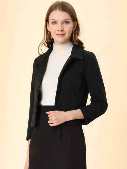 Allegra K- Single Breasted Point Collar Short Coat with Pockets