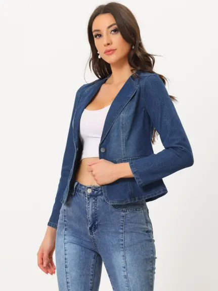 Allegra K- vestes en Denim extensible col à revers