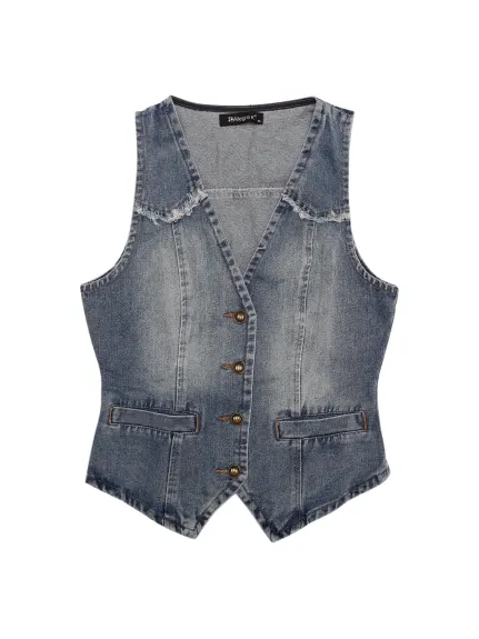 Allegra K- V veste en Jean délavé