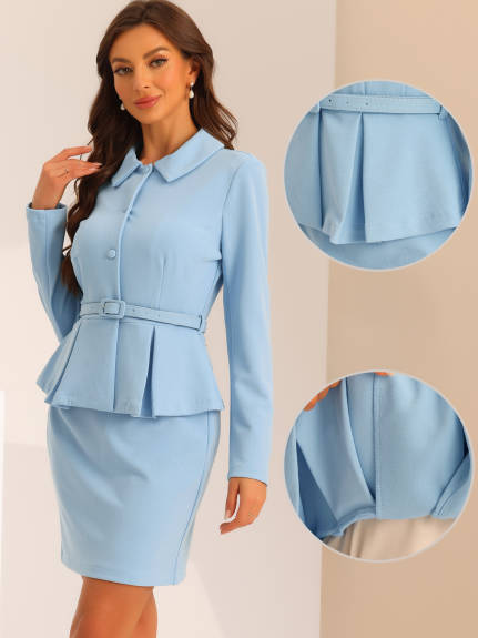 Allegra K- Suit Set-Peplum Blazer Jacket and Pencil Skirt