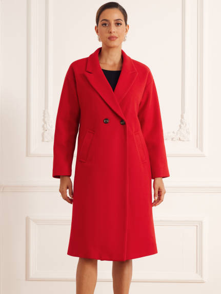 INSPIRE CHIC - Notch Lapel Double-Breasted Mid-Length Coat