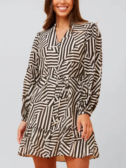 Annick - Sylvana Dress Long Puffy Sleeve Geo Print