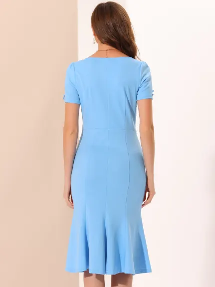 Allegra K- Fishtail Short Sleeve Bodycon Midi Dress