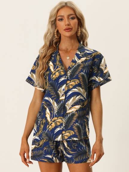 Allegra K - Hawaiian Floral Shirt and Shorts Outfits