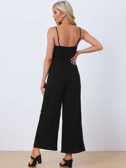 Allegra K - Summer Outfits Spaghetti Strap Cut Out Jumpsuit