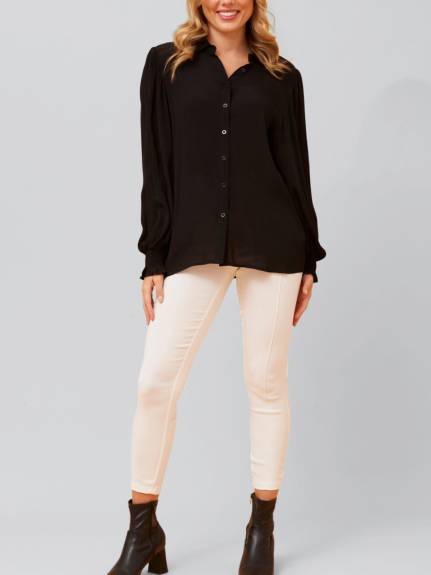 Annick - Cindy Shirt Long Puffy Fitted Sleeves Solid