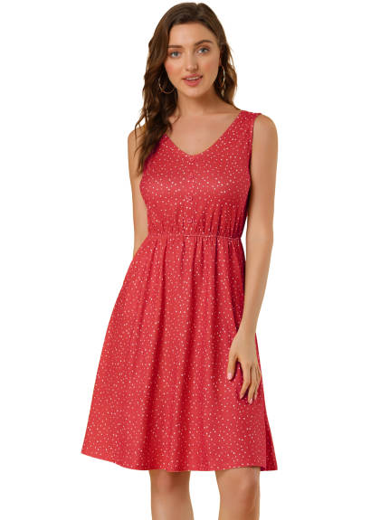 Allegra K- Polka Dots Elastic Waist Midi Sundress