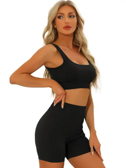 Allegra K- Sports Bra High Waisted Shorts Workout Sets