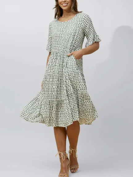 Annick - Vanessa Midi Dress A-Line Polka Dot Tiered Skirt