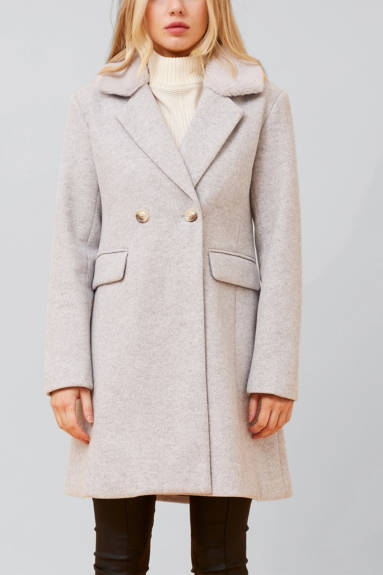 Freja Coat Double Breasted Removable Faux Fur Collar