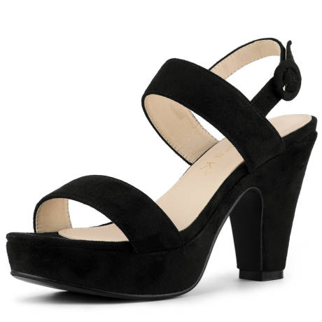 Allegra K- Slingback Suede Platform Chunky Heel Sandals