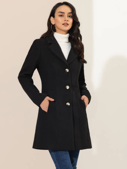 Allegra K - Single Breasted Notched Lapel Peacoat