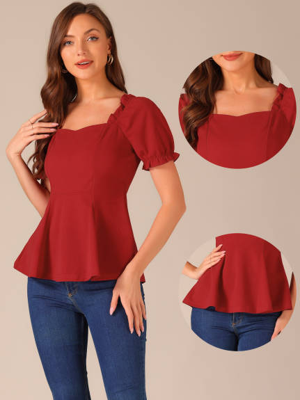 Allegra K- Ruffles Puff Sleeve Blouse