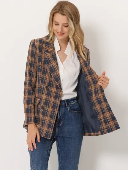 Allegra K- Blazer croisé à revers et épaules rembourrées