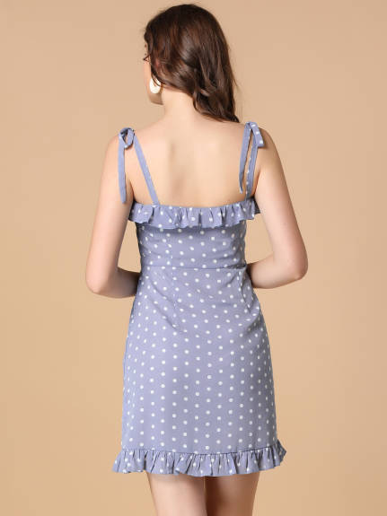 Allegra K- Polka Dots Spaghetti Strap Ruffle Flare Mini Dress