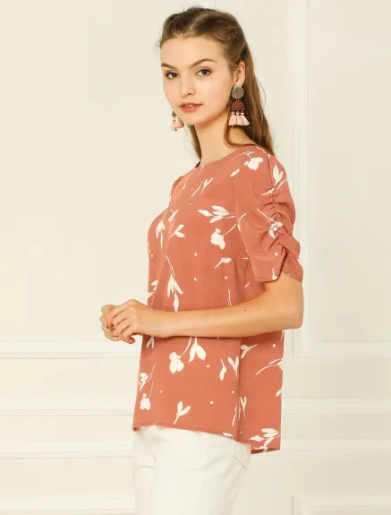 Allegra K- Blouse fleurie froncée à manches courtes, paquet de 2