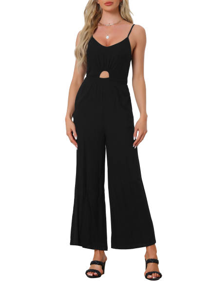 Allegra K - Summer Outfits Spaghetti Strap Cut Out Jumpsuit