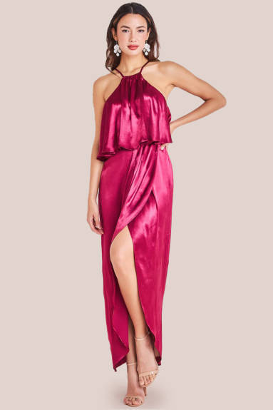 Goddiva - Satin Viscose Front Wrap Midaxi Dress