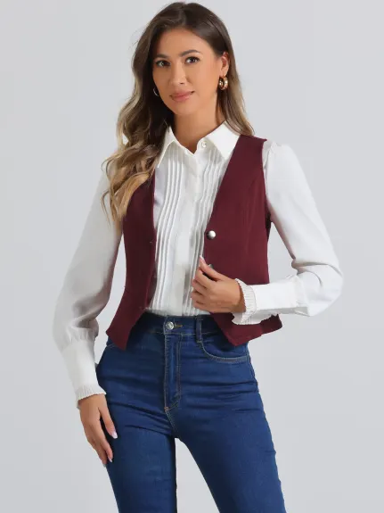 Allegra K - Veste gilet en denim lavé boutonnée à col en V