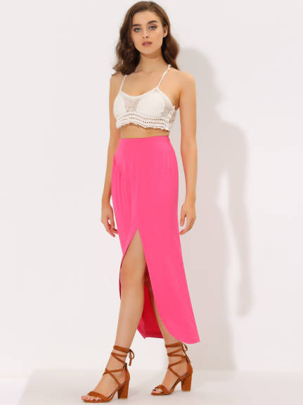 Allegra K- Ruched Split High Waist Maxi Skirt