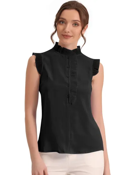 Allegra K- Ruffle Trim Button Down Top