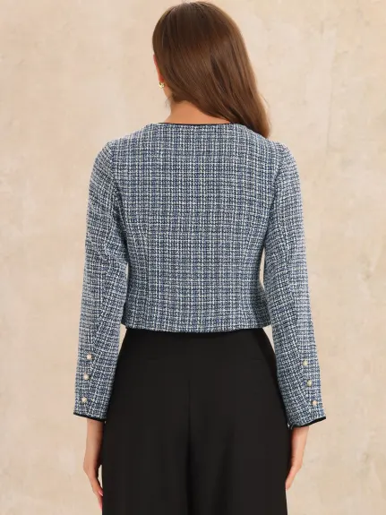 Allegra K- veste courte à carreaux en Tweed