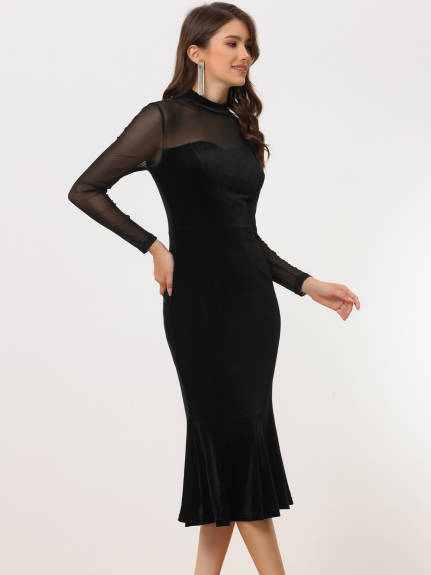 Allegra K- See Through Velvet Sheer Mesh Midi Mermaid Dress