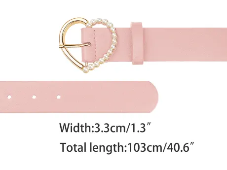 Allegra K- Heart-Shaped Buckle Bead Belt Waistband