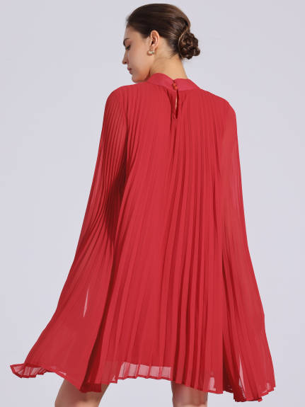 Allegra K - Chiffon Cloak Sleeve Pleated Cape Dress