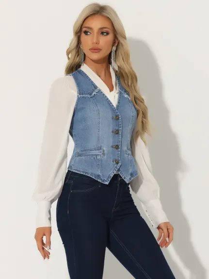 Allegra K- V veste en Jean délavé