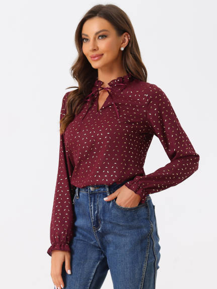 Allegra K- Tie Ruffled Neck Blouse Top