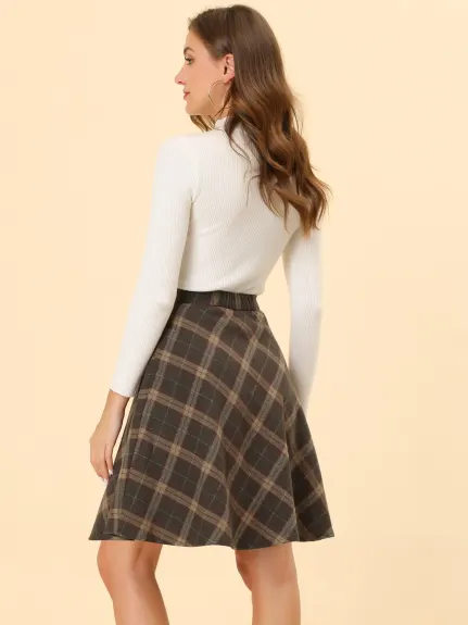 Allegra K - Plaid Tartan Knee Length A-Line Skirt