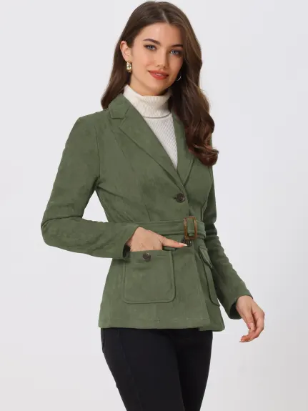 Allegra K- Manteau blazer à simple boutonnage avec ceinture en faux suède