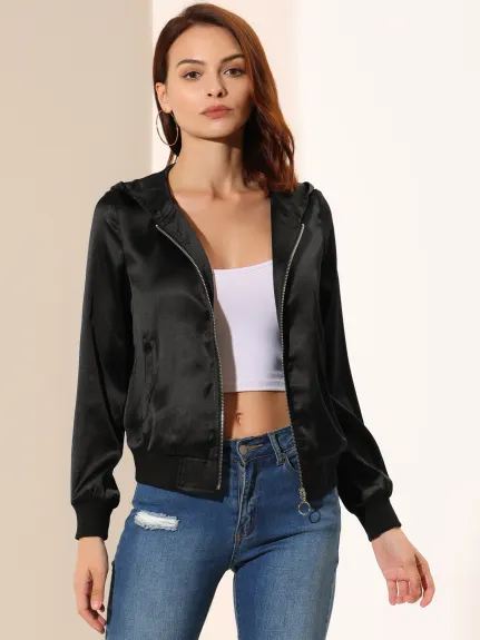 Allegra K- Casual Zipper Front Lightweight Bomber Jacket