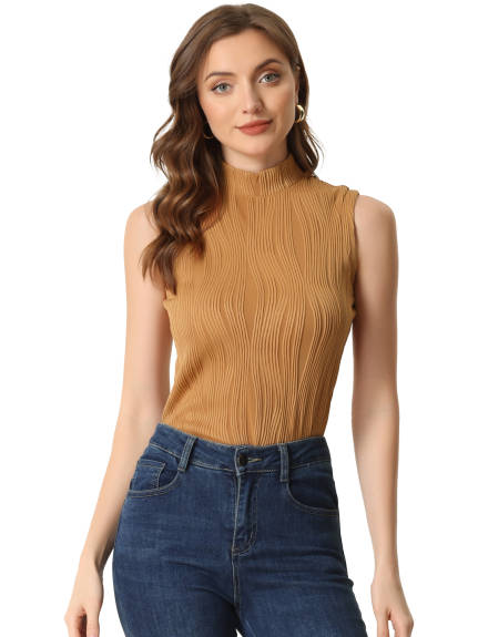 Allegra K- Mock Neck Tank Sleeveless Ribbed Knit Top