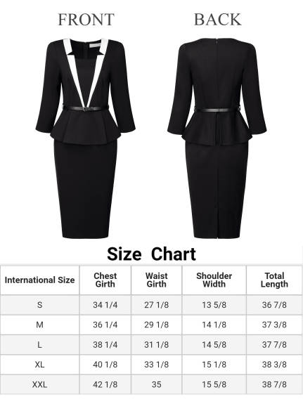 Hobemty- Notch Collar Peplum Pencil Dress