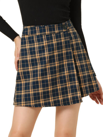 Allegra K - High Waist Layered A-Line Tartan Skirt