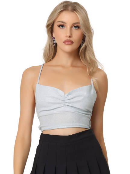 Allegra K - Crisscross Back Glitter Cami Top