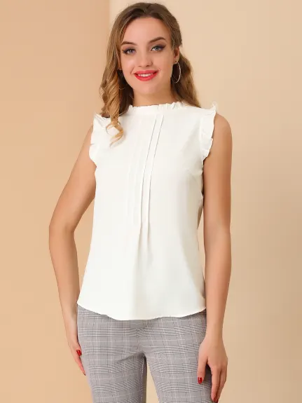 Allegra K- Mandarin Collar Sleeveless Pleated Blouse 2-Pack, White