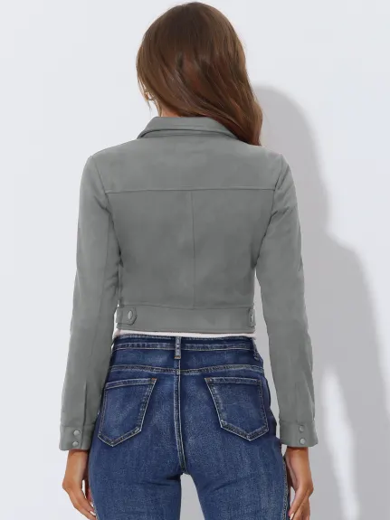 Allegra K- Faux daim col cranté boutonné veste courbée