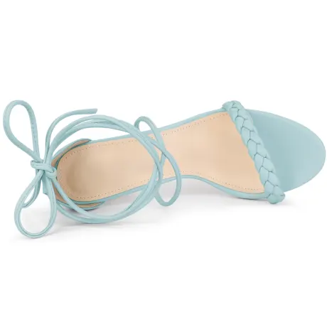 Allegra K- Woven Braided Lace Up Clear Block Heel Sandals