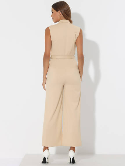 Allegra K - Sleeveless Belted Fitted Jumpsuit