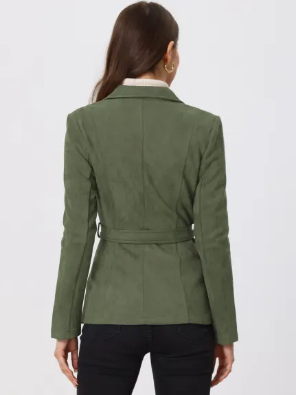 Allegra K- Manteau blazer à simple boutonnage avec ceinture en faux suède